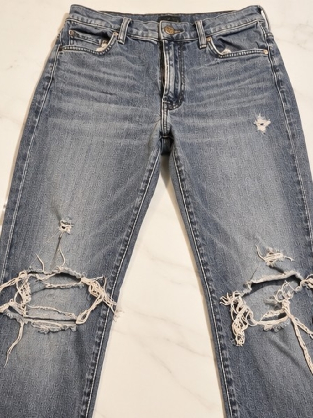 MOTHER Women's Light Blue Distressed Boyfriend Jeans